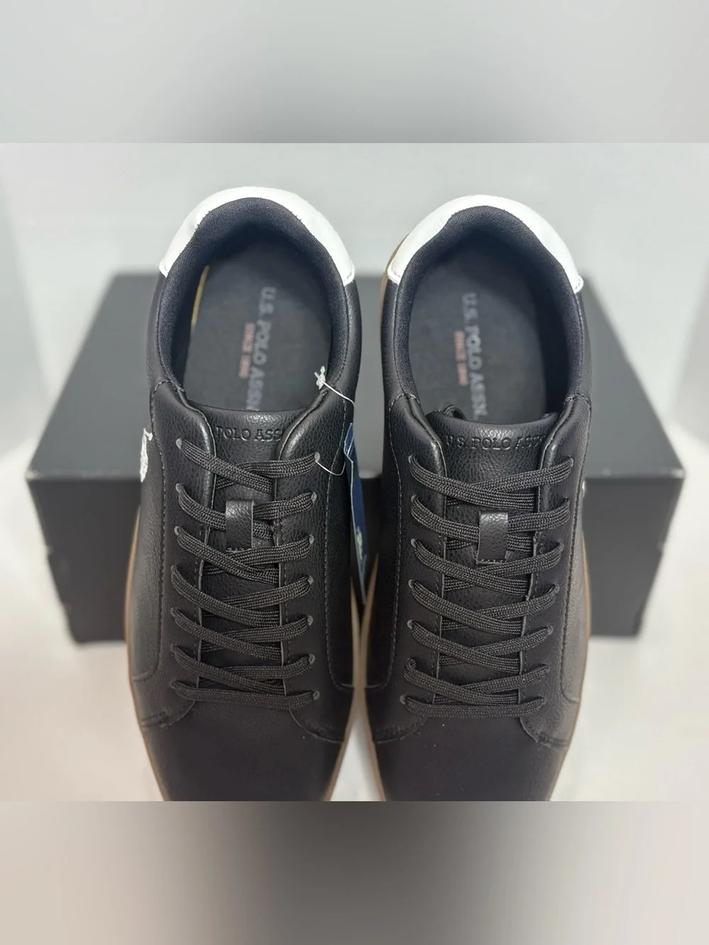 U.S. Polo Assn. Black Leather Sneakers with Brown Sole and White Heel